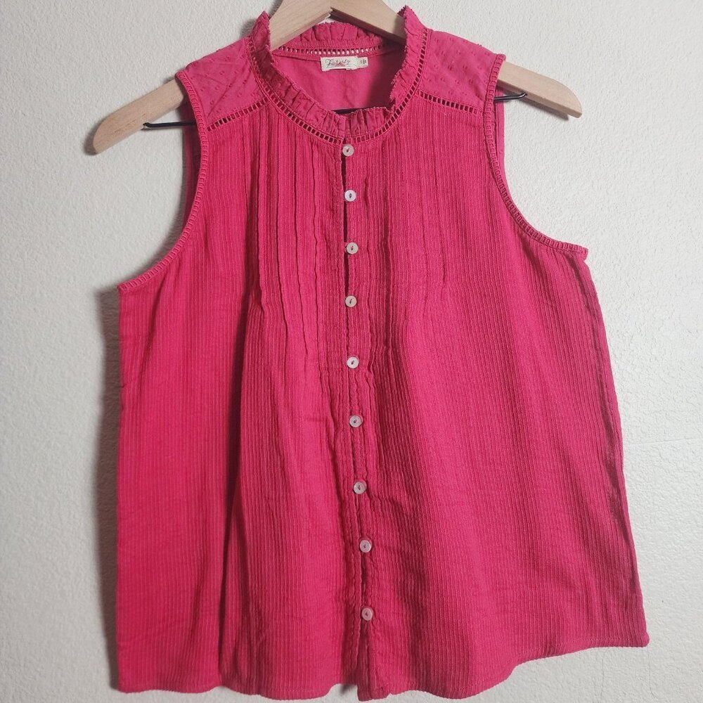 Faherty Shirt Womens Small Pink Sleeveless Button Front Organic Cotton Top - Picture 1 of 8